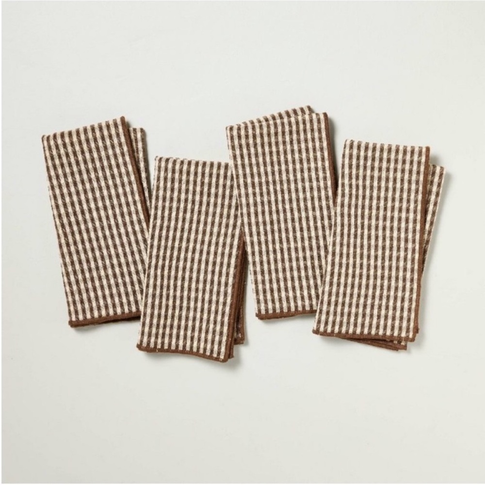 Set of 4 Serged Edge Gingham Cloth Napkins Brown - Hearth & Hand™ with Magnolia